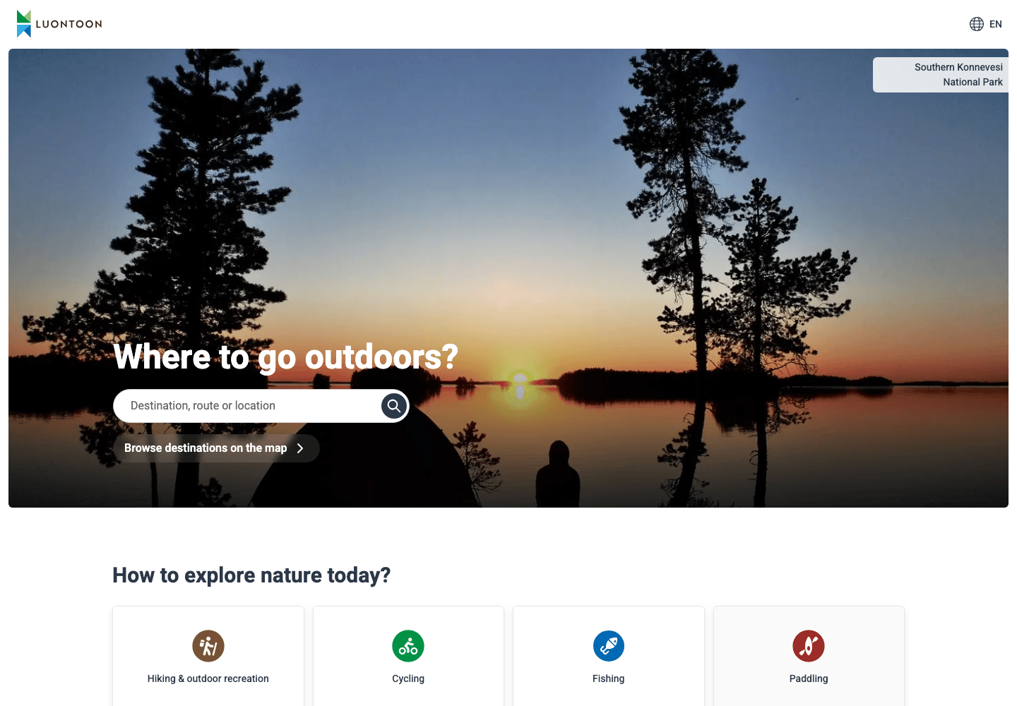 Luontoon.fi homepage screenshot